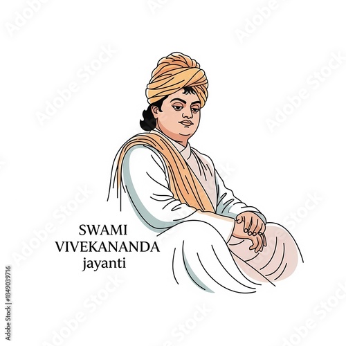 Swami Vivekananda Jayanti Minimalist Line Art Illustration