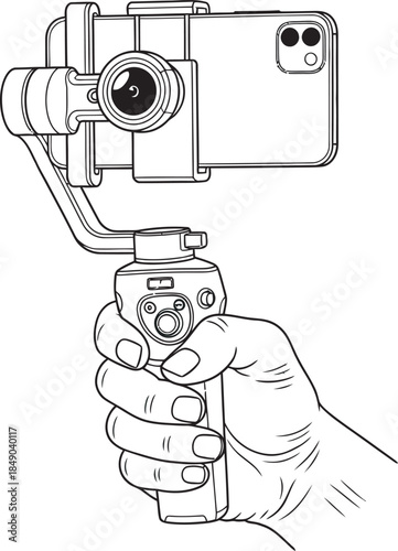 Hand Holding a Smartphone Gimbal silhouette isolate vector art 