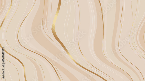 Luxury minimal pattern with sand beige and gold elements in a wavy design viewed from above in a modern environment
