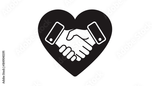 Heart shape encapsulating a handshake, symbolizing love, partnership, and unity, on an isolated white background