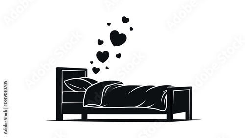 Romantic Bed with Floating Hearts Isolated White Background for Love and Relaxation