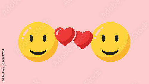 Happy Smiling Emoji Faces Expressing Love with Red Heart in Pink Background