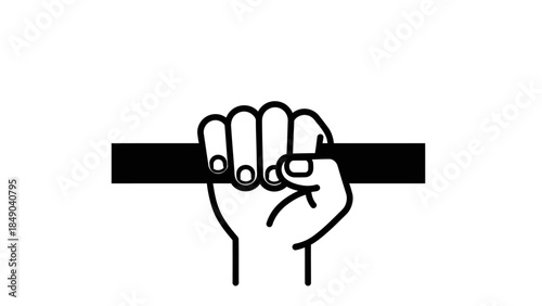 Clenched Fist Gripping Bar Symbolizing Strength and Determination, Isolated White Background.