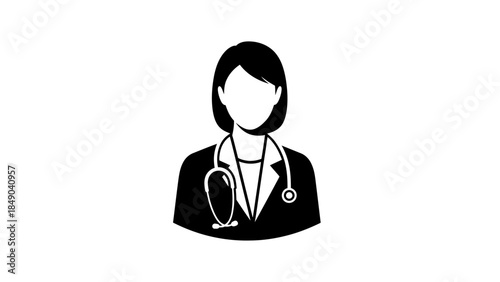 Professional Female Doctor with Stethoscope Icon, a medical professional symbol on a light gray background.