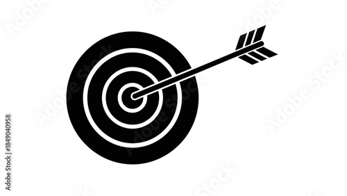 Arrow Hitting Target Center Icon, representing success, accuracy, and achieving goals on a light gray background.