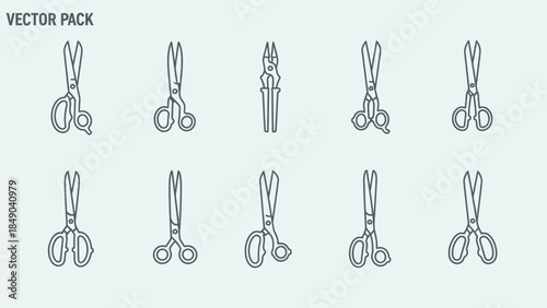 Collection of Medical Scissors and Surgical Instruments, blue outline vector icons on a light blue background, representing diverse surgical tools.