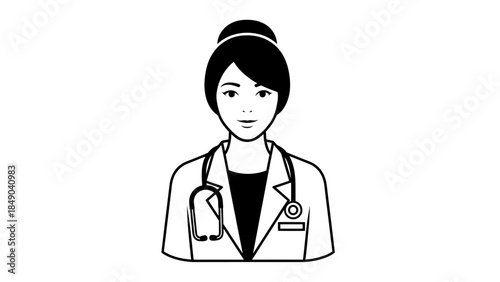 Professional Woman Doctor with Stethoscope Icon, a kind medical worker isolated on white background.