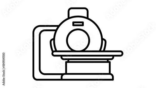 Detailed line art illustration of an MRI machine, representing advanced medical diagnostics on an isolated white background.