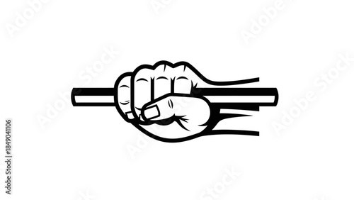 Strong fist holding an object, depicting power and determination, in a dynamic line art style on an isolated white background.