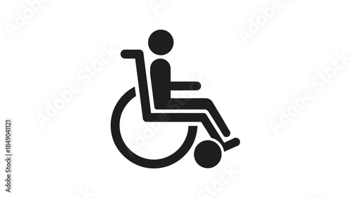 Solid black icon of a person in a wheelchair, representing accessibility and disability support on an isolated white background.