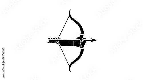 Classic bow and arrow aiming, depicting precision and sport, in a clean line art style on an isolated white background.