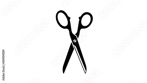 Solid Black Scissors Icon, Representing Cutting, Crafting, and Tailoring Tools, Isolated White Background