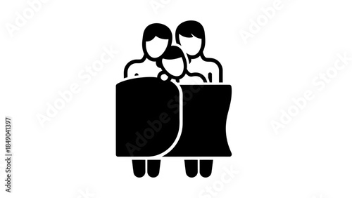 Family in Embrace: Depicting a family, unified in an embrace, their connection symbolized through the shared comfort of a blanket. The scene is a simple.