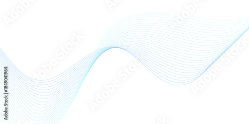 Abstract blue wave flow lines with smooth curves on white background, futuristic technology data stream, digital network mesh, and modern minimal vector illustration for presentations