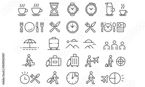 Set of modern line icons for travel and time management concepts
