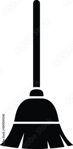 Silhouette black broom icon simple cleaning service tool Vector Illustration
