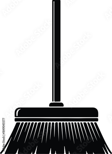 Silhouette of a cleaning broom with a long handle Vector Illustration