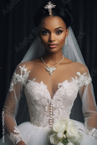 Portrait of a beautiful black bride girl