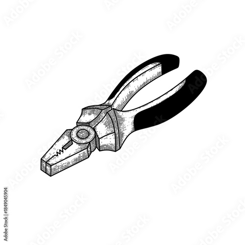 hand drawn pliers hand tool line art vector illustration