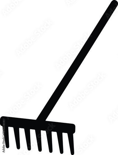 Silhouette of a simple garden rake tool used for yard work Vector Illustration