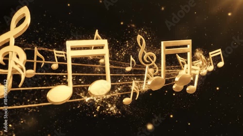 Golden music notes on black background with elegant lighting