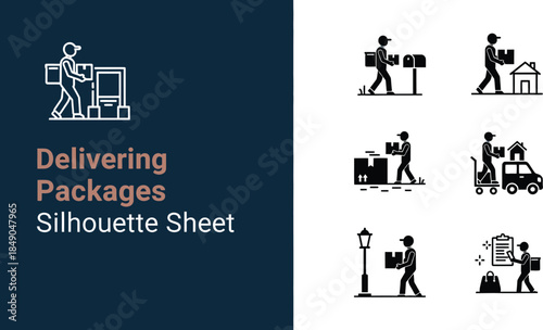 Silhouette sheet of delivery process from shipment to customer handover