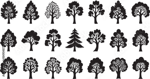 Set of Tree Silhouette Icons Minimalist Vector Tree Collection for Nature Environment