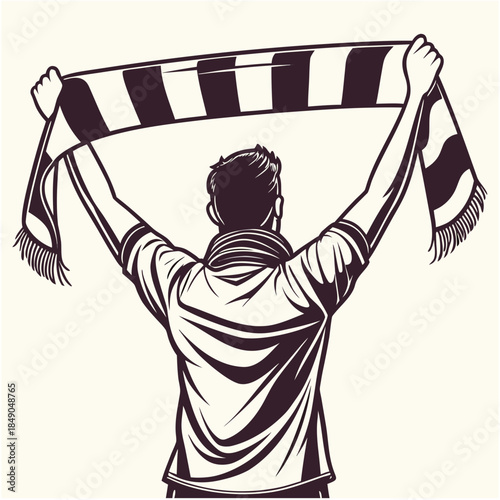 "Sports fan celebration vector illustration, victory cheering design for soccer football team supporter crowd stadium and passionate game event art"

