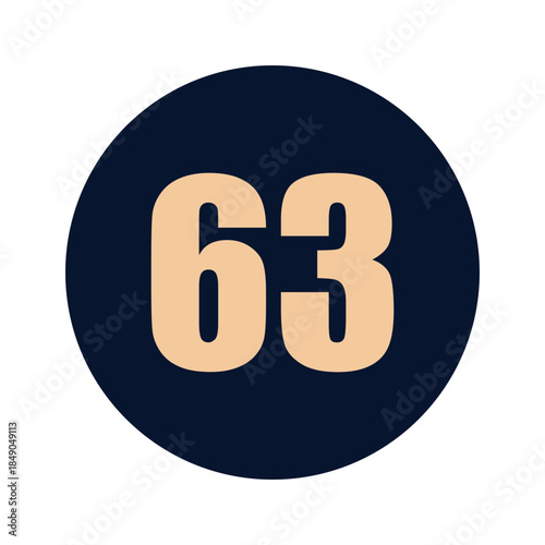 a number 63 on a blue background icon vector design