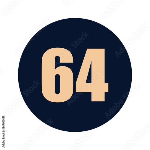 a number 64 on a blue background icon vector design