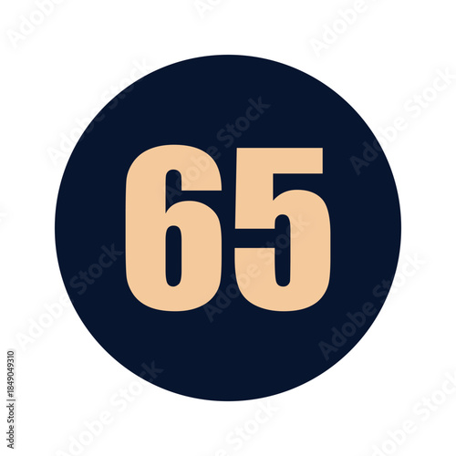 a number 65 on a blue background icon vector design