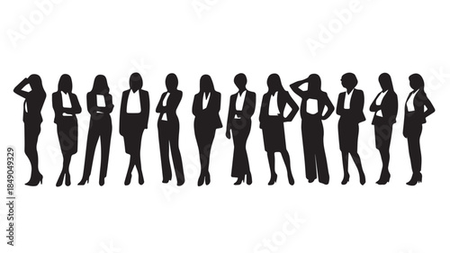 Business people , silhouettes, group of standing business men and businesswomen
