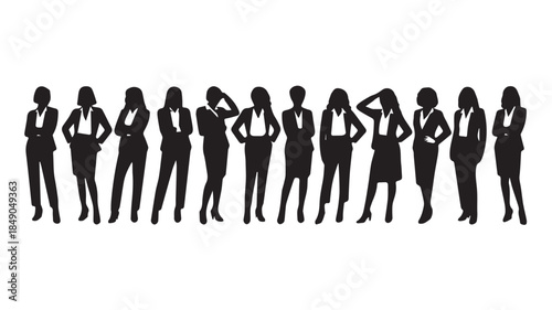 Business people , silhouettes, group of standing business men and businesswomen
