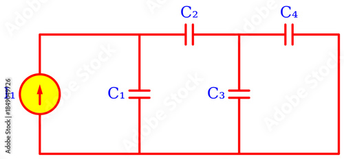 Editable Capacitive Ladder Network Circuit Diagram with Single Current Source and Multiple Capacitors – Electrical Engineering Schematic for Nodal Analysis, Equivalent Capacitance and Education

