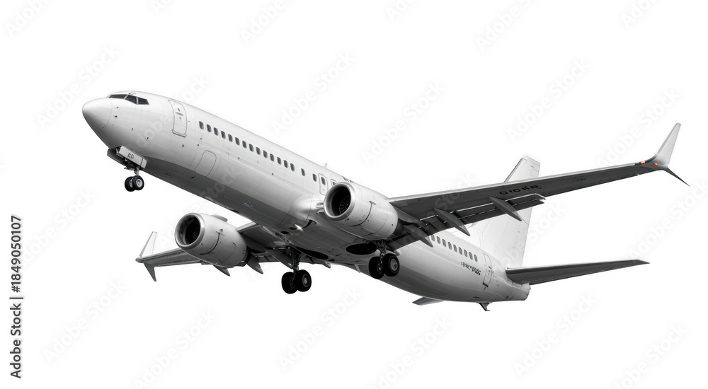 Fototapeta premium A white airplane flying isolated on a transparent background