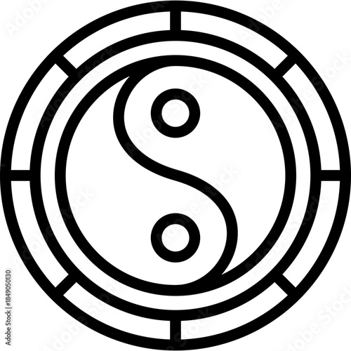 Yin and Yang Symbol Decoration in Filled Line Style