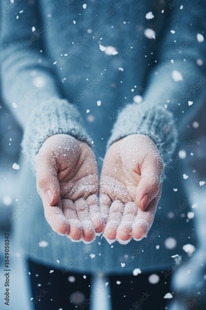 Obraz premium Female hands catching snowflakes