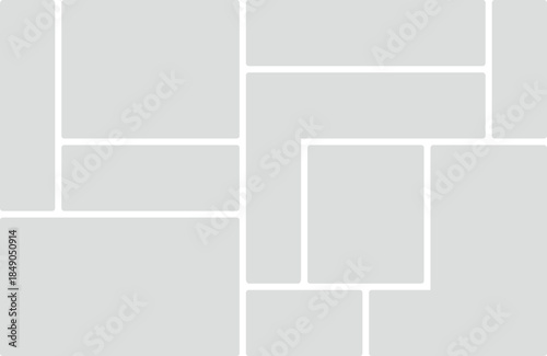 Light Gray Geometric Grid with Rounded Rectangles and Varied Section Sizes layout template