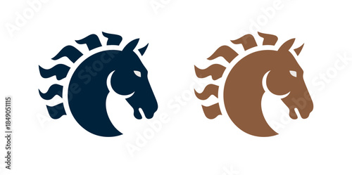 Horse Head Logos in Navy and Brown Colors Side by Side