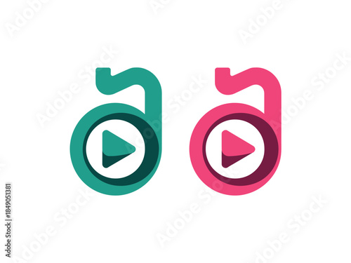 Play Button Logos in Green and Pink Colors for Video and Media Platforms