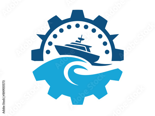 Blue Ship Gear Logo Design
