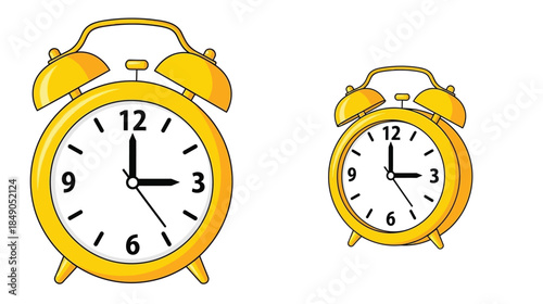 Two yellow alarm clocks displaying different times a visual representation of time