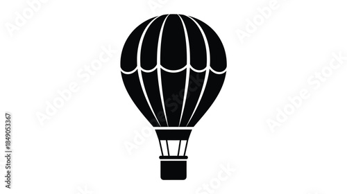 A simple black and white illustration of a classic hot air balloon design