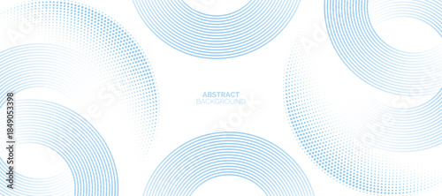 Abstract white background with blue dot circle rings. blue circle lines pattern. Futuristic technology concept. Suit for cover, poster, banner, brochure, header, website