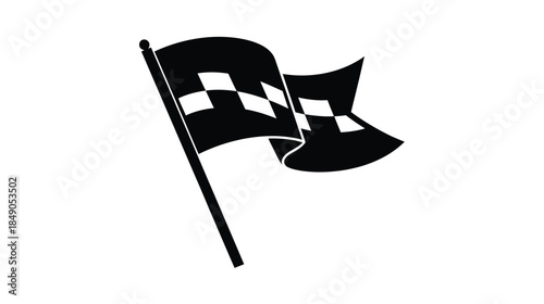 A black and white checkered racing flag waving on a pole