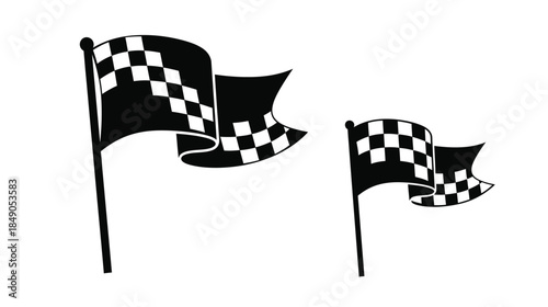Black and white checkered racing flags waving on a plain background