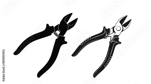 Two pairs of pliers in a black and white outline illustration