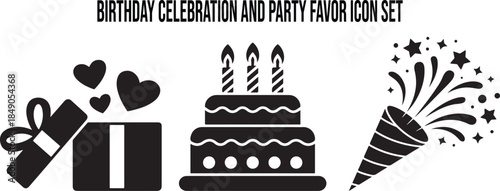 Birthday Celebration Party Favors and Festive Event Icons Set