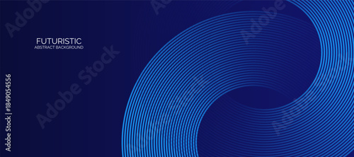 Abstract blue geometric lines on blue background. Modern shiny blue circle lines pattern. Futuristic technology concept. Suit for cover, poster, banner, brochure, header, website