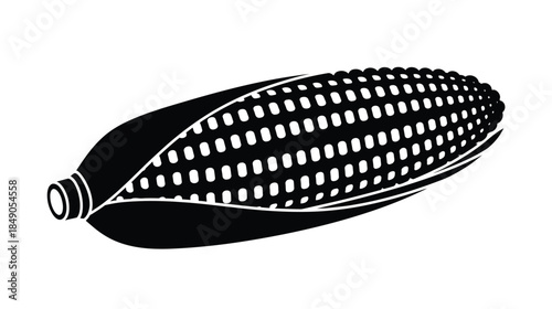 A simple black and white illustration of a single corn cob